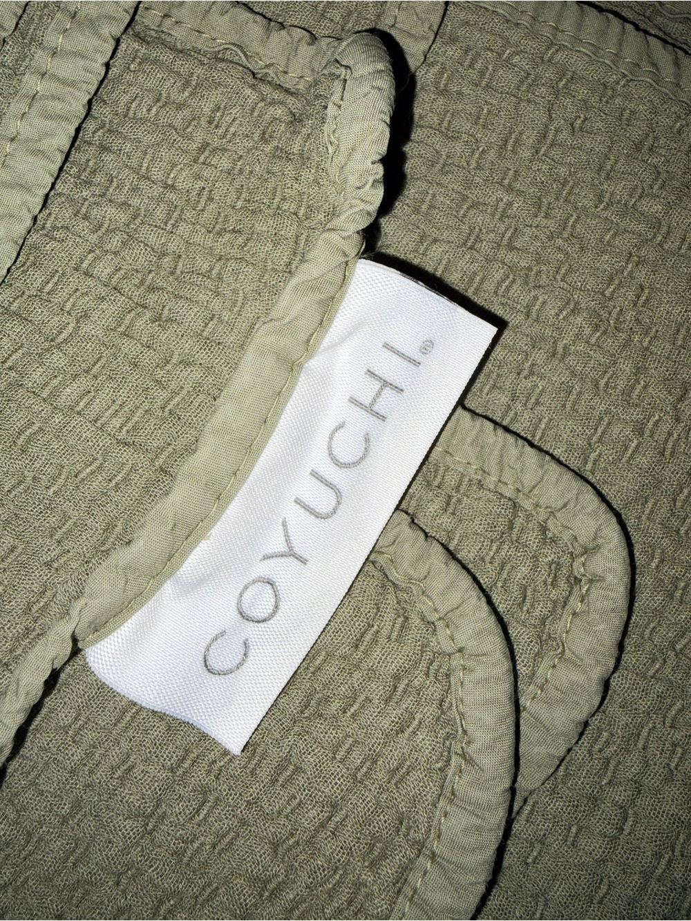COYUCHI King Cascade Organic Matelasse Blanket Solid Olive Green Bedding